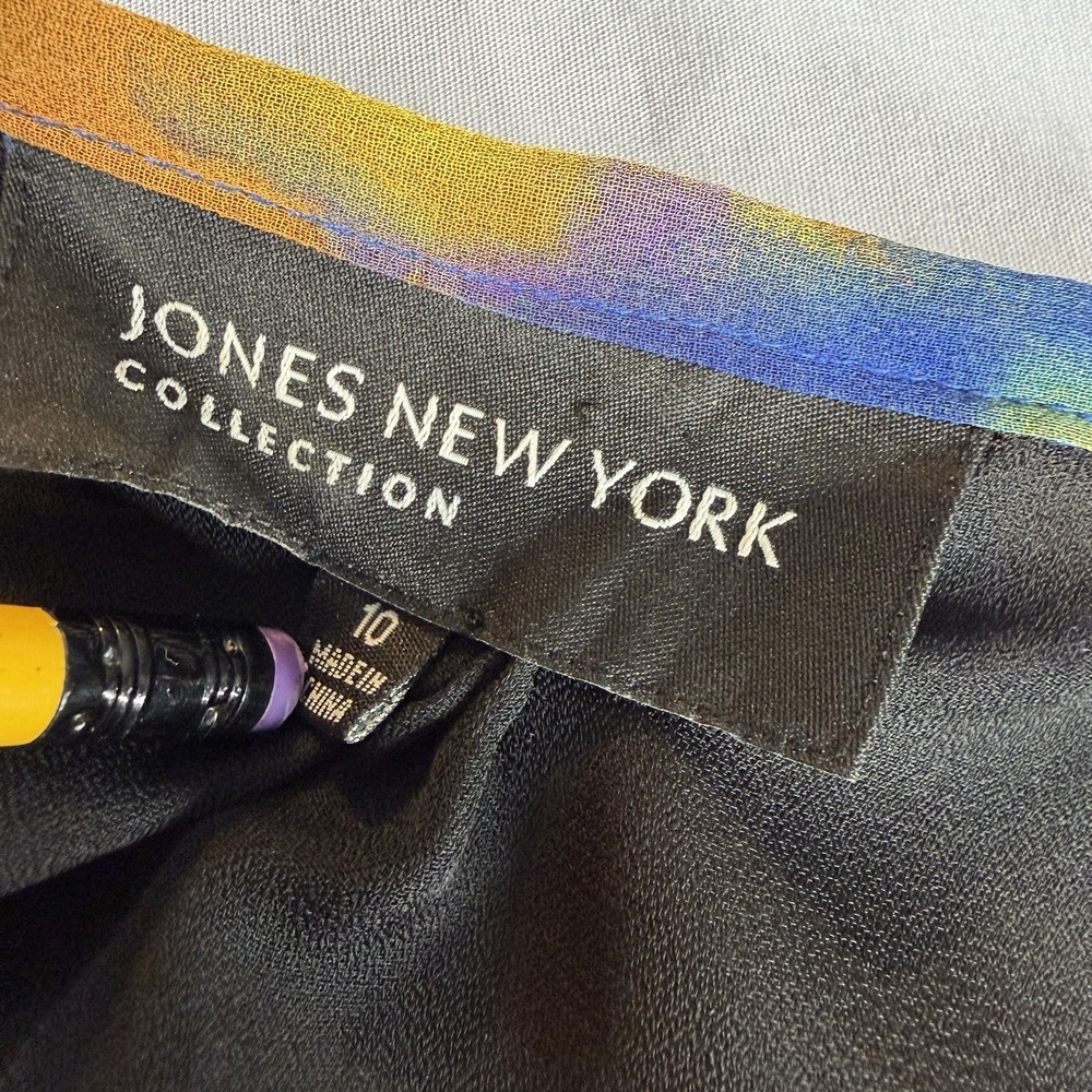 VTG Jones New York 10 Blue Yellow Silk Watercolor Semi-Sheer Skirt Lined‎ Art - Picture 10 of 14